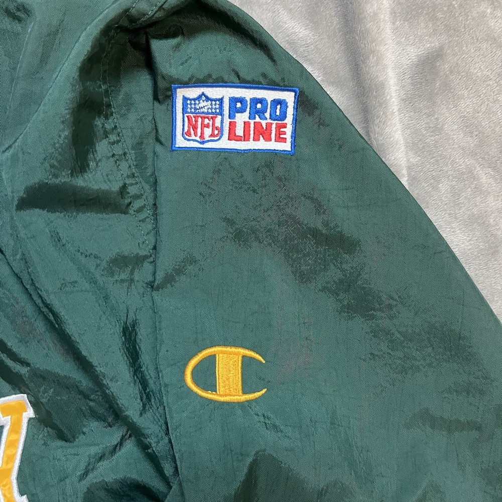 VTG CHAMPION Pro Line Green Bay Packers Pullover Windbreaker Jacket XXL STAINS - Picture 4 of 15